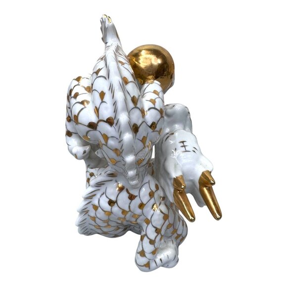 Vintage Yoshimi K Foo Dog Dragon Figurine Gold Red Accents 8" Mythical Orb Ball - Picture 4 of 8